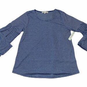 Absolutely Famous Blue Striped Bell Sleeve Top Large NEW